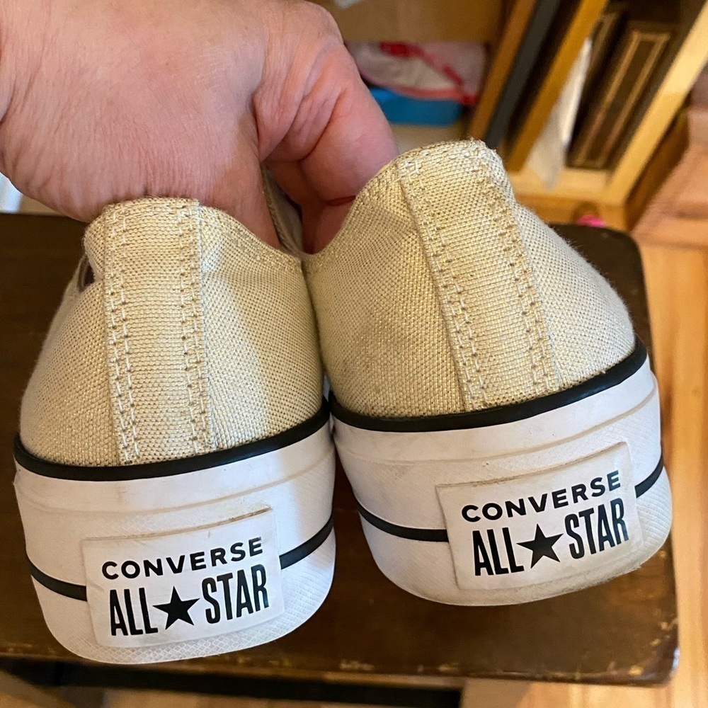 Converse all star low platform metallic gold coated canvas sneakers womens 10 - Picture 9 of 9
